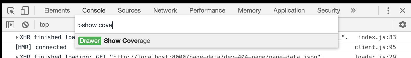 image showing how to access coverage tab on chrome dev tools