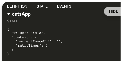 imagem mostrando a aba state no xstate/viz